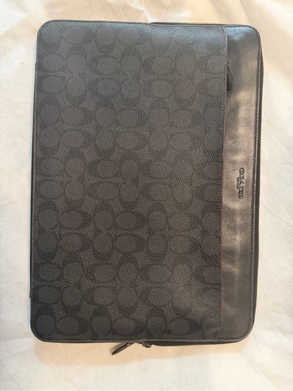Coach Men's Black/Charcoal Signature Zip Laptop Folio